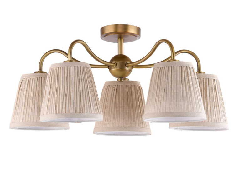 Elara 5Lt Semi-Flush Light- Antique Bronze With Natural Linen Pleated Shades
