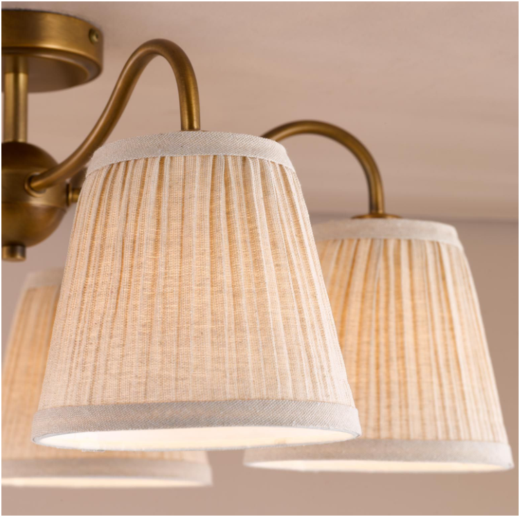 Elara 5Lt Semi-Flush Light- Antique Bronze With Natural Linen Pleated Shades
