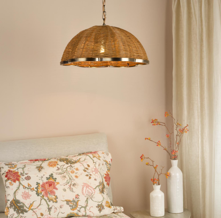 Cusco Pendant-  Satin Bronze and Dark Rattan Shade