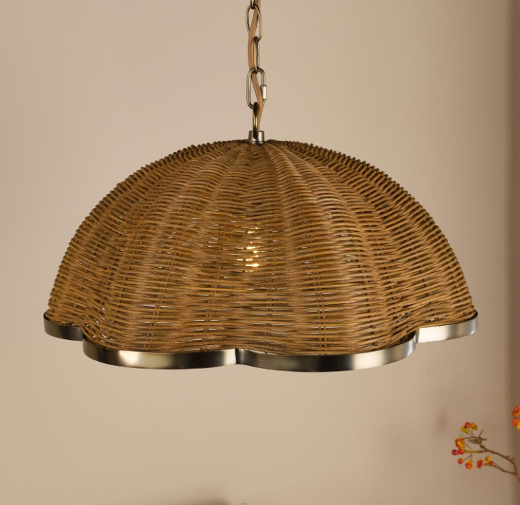 Cusco Pendant-  Satin Bronze and Dark Rattan Shade