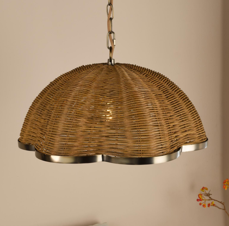Cusco Pendant-  Satin Bronze and Dark Rattan Shade