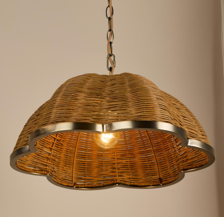Cusco Pendant-  Satin Bronze and Dark Rattan Shade