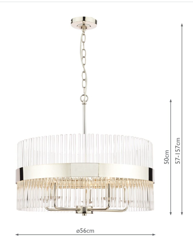 Alexa 5lt Pendant Polished Nickel Glass Rods