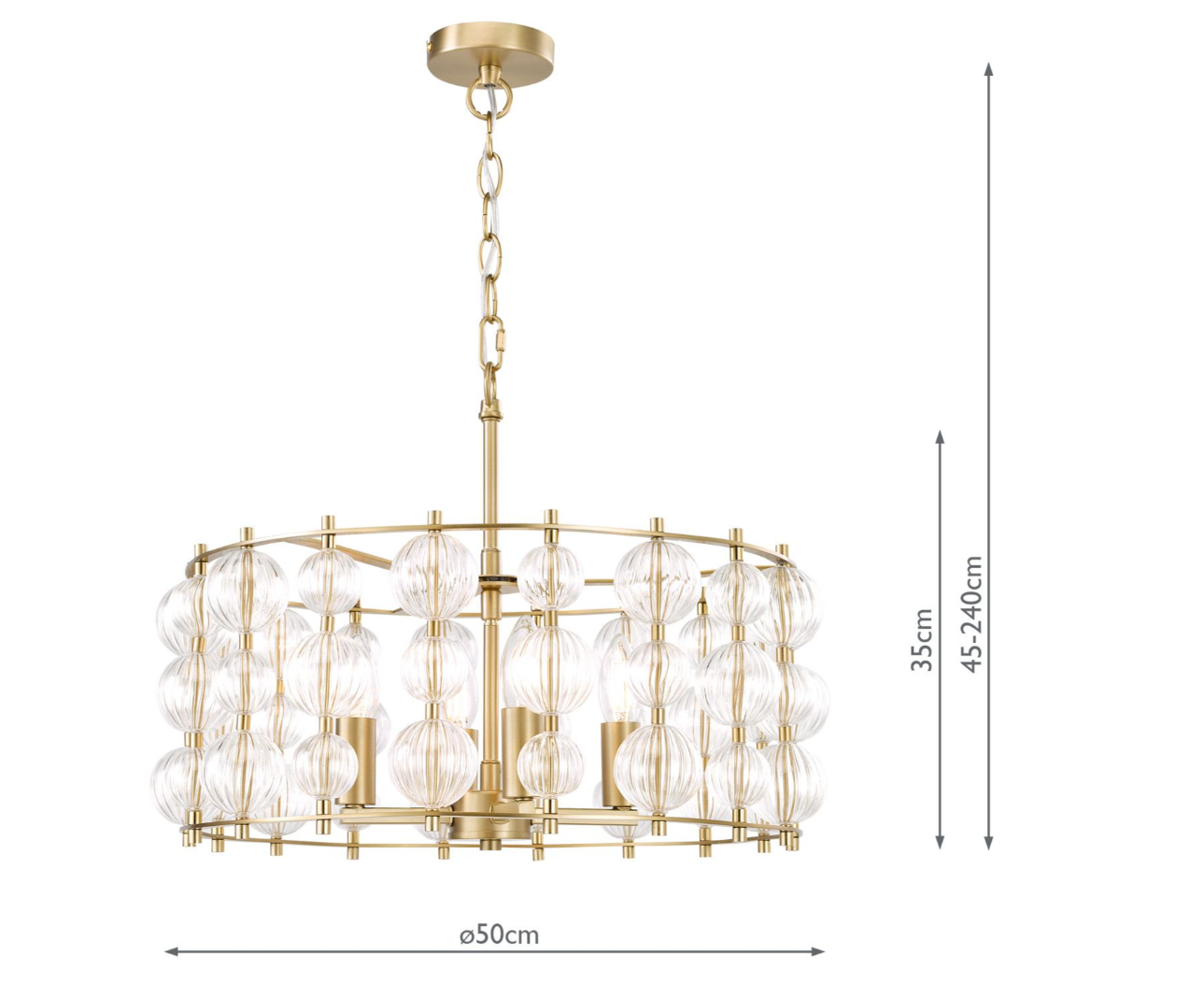 Yuridia 4 Light Pendant Satin Gold and Ribbed Glass