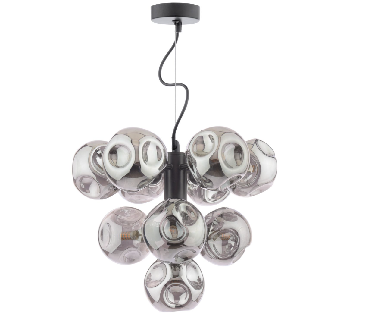 Vine 10 Light Ceiling Light- Satin Black With Closed Organic Smoked Glass