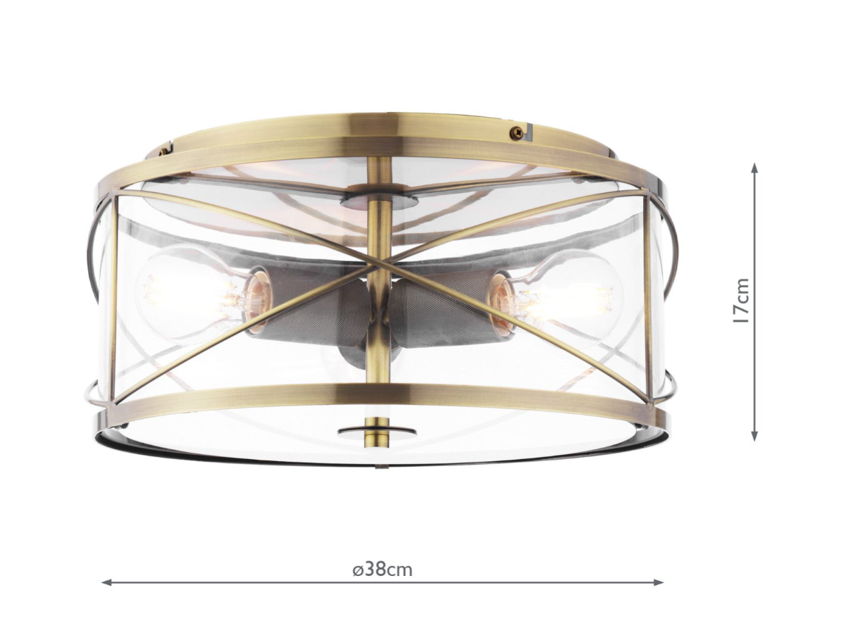 Beckworth 3 Light Flush- Antique Brass and Glass