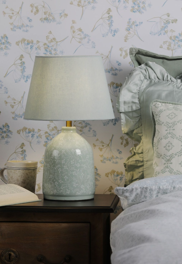 Campion Table Lamp- Blue Ceramic With Shade
