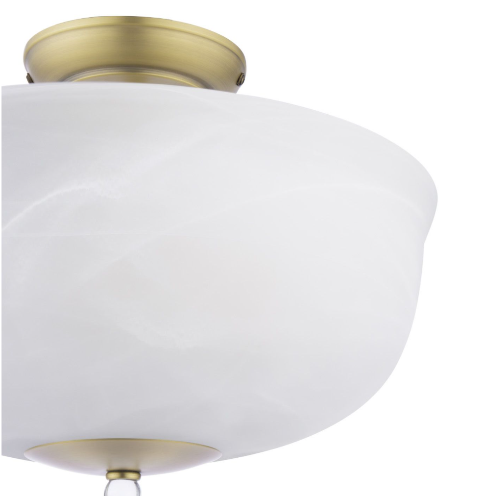 Cossington 2 Lt Semi-Flush Light- Matt Antique Brass and White Marble Effect Glass