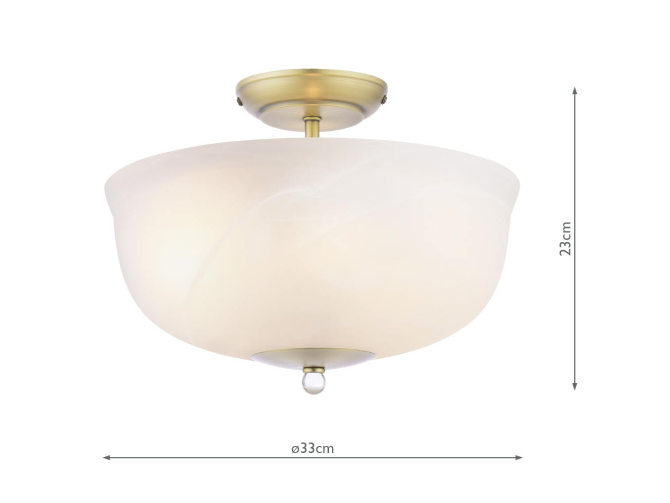 Cossington 2 Lt Semi-Flush Light- Matt Antique Brass and White Marble Effect Glass