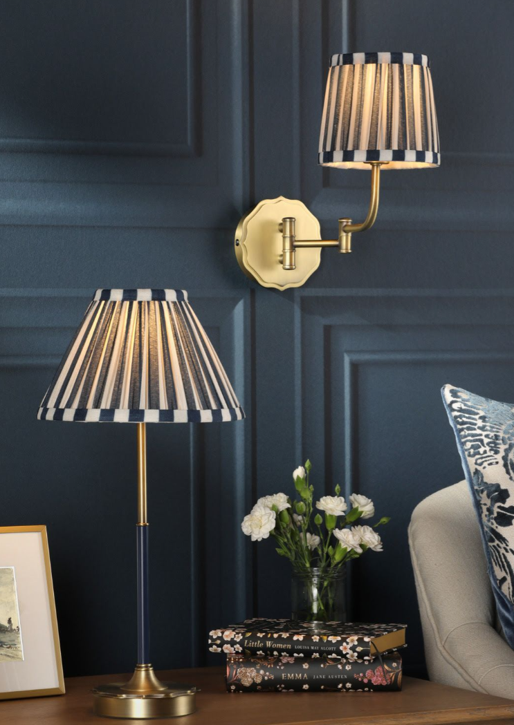 Denwick Table Lamp- Matt Antique Brass and Satin Blue With Shade