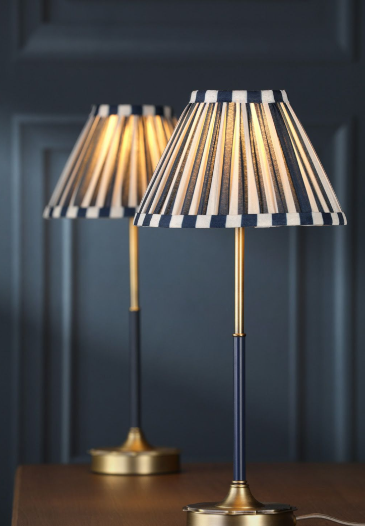Denwick Table Lamp- Matt Antique Brass and Satin Blue With Shade