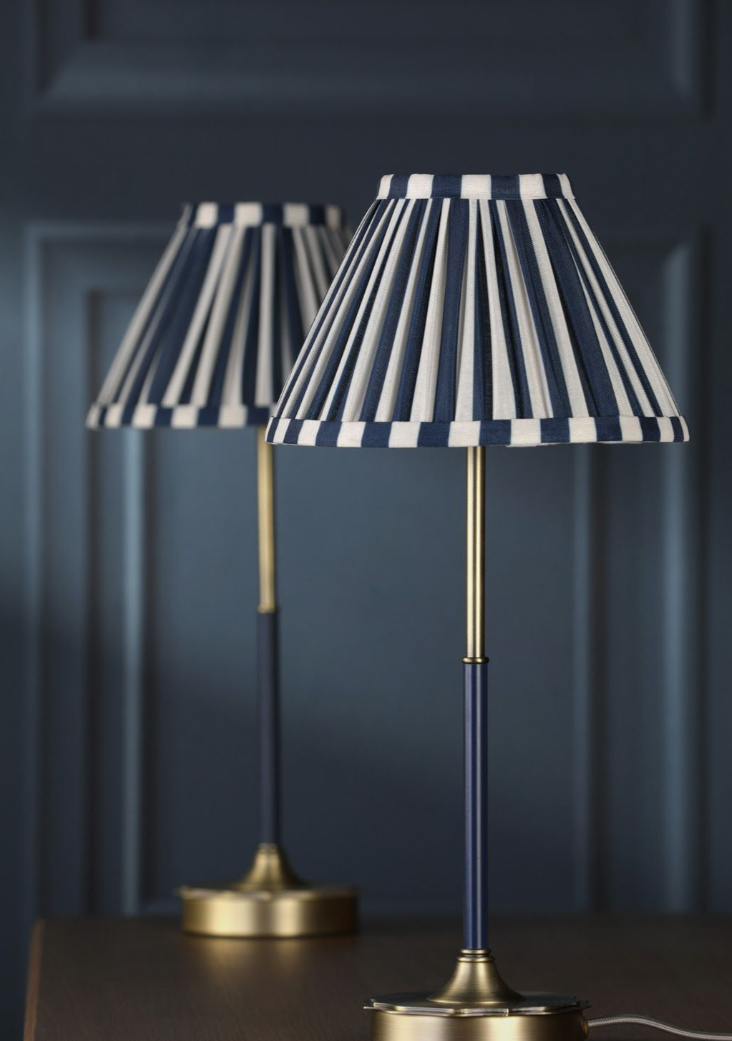 Denwick Table Lamp- Matt Antique Brass and Satin Blue With Shade