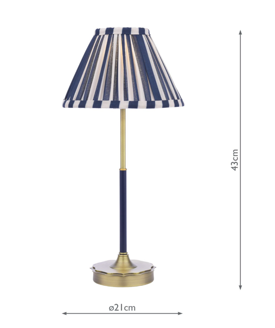 Denwick Table Lamp- Matt Antique Brass and Satin Blue With Shade