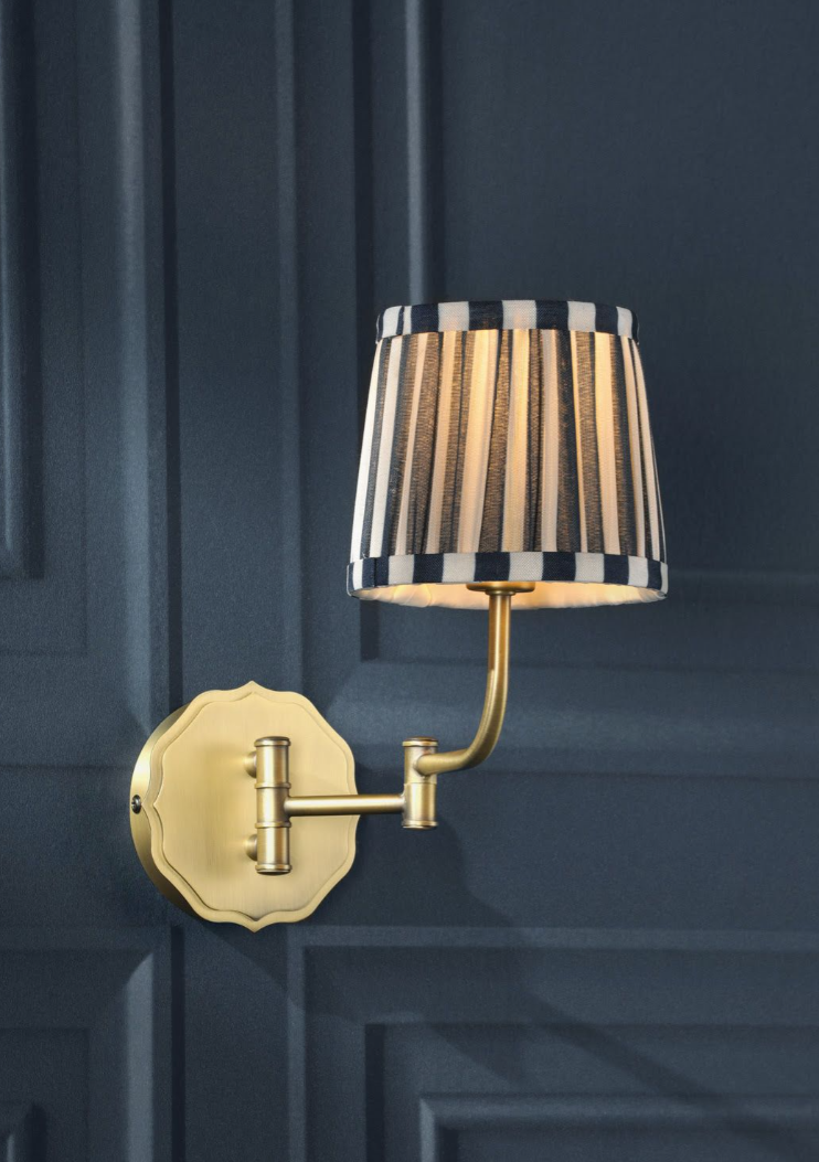 Denwick Wall Light- Matt Antique Brass and Satin Blue With Shade