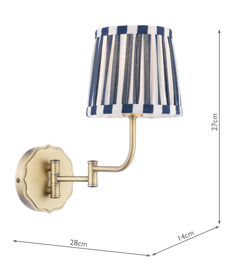 Denwick Wall Light- Matt Antique Brass and Satin Blue With Shade