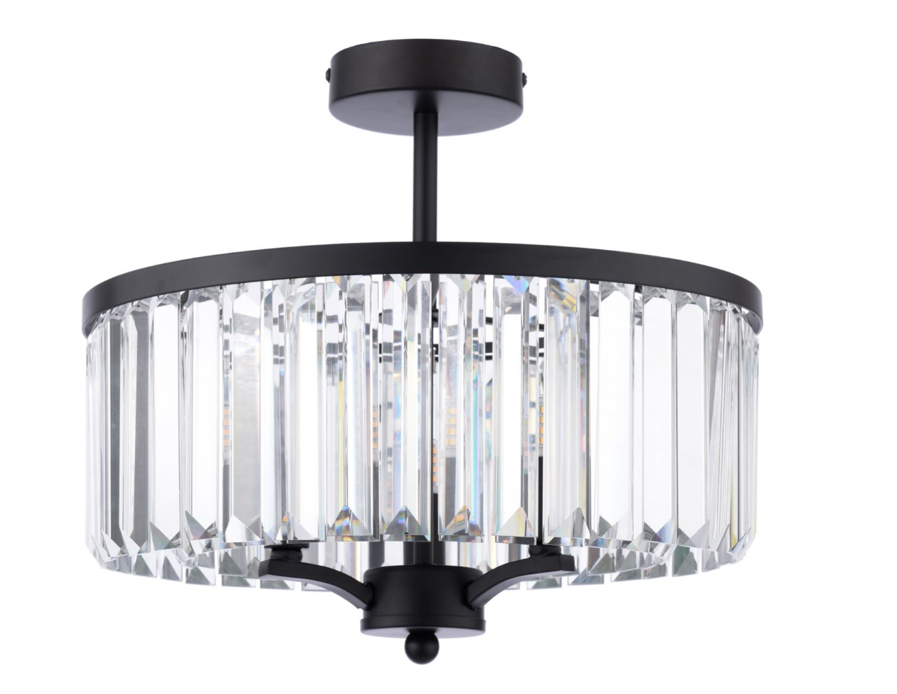 Elkwood 3 Light Semi Flush- Crystal and Black