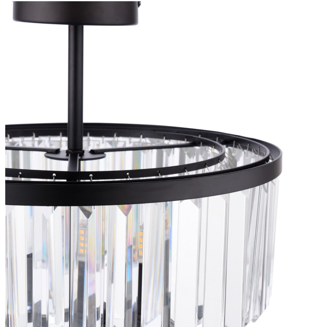 Elkwood 3 Light Semi Flush- Crystal and Black
