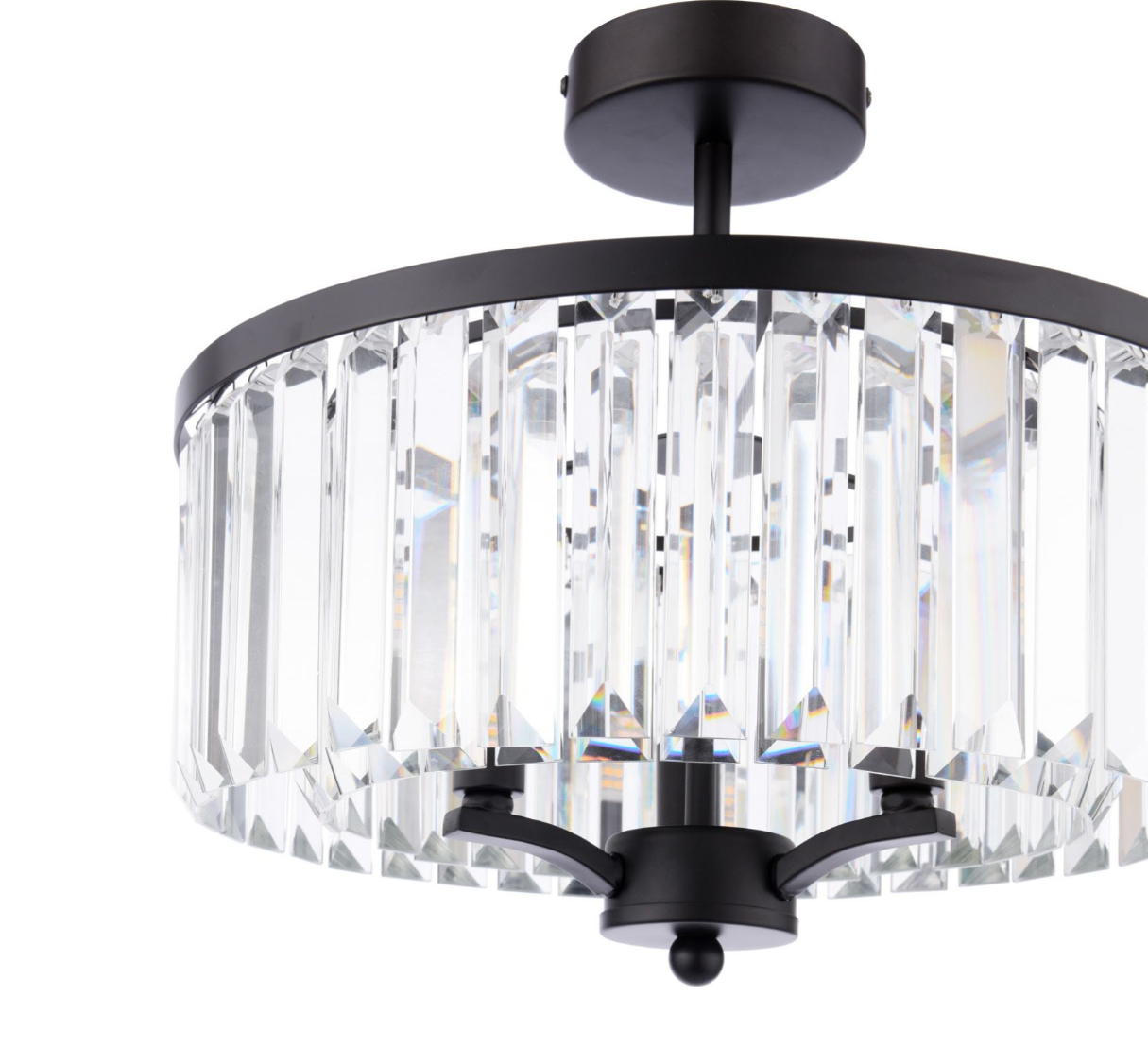 Elkwood 3 Light Semi Flush- Crystal and Black
