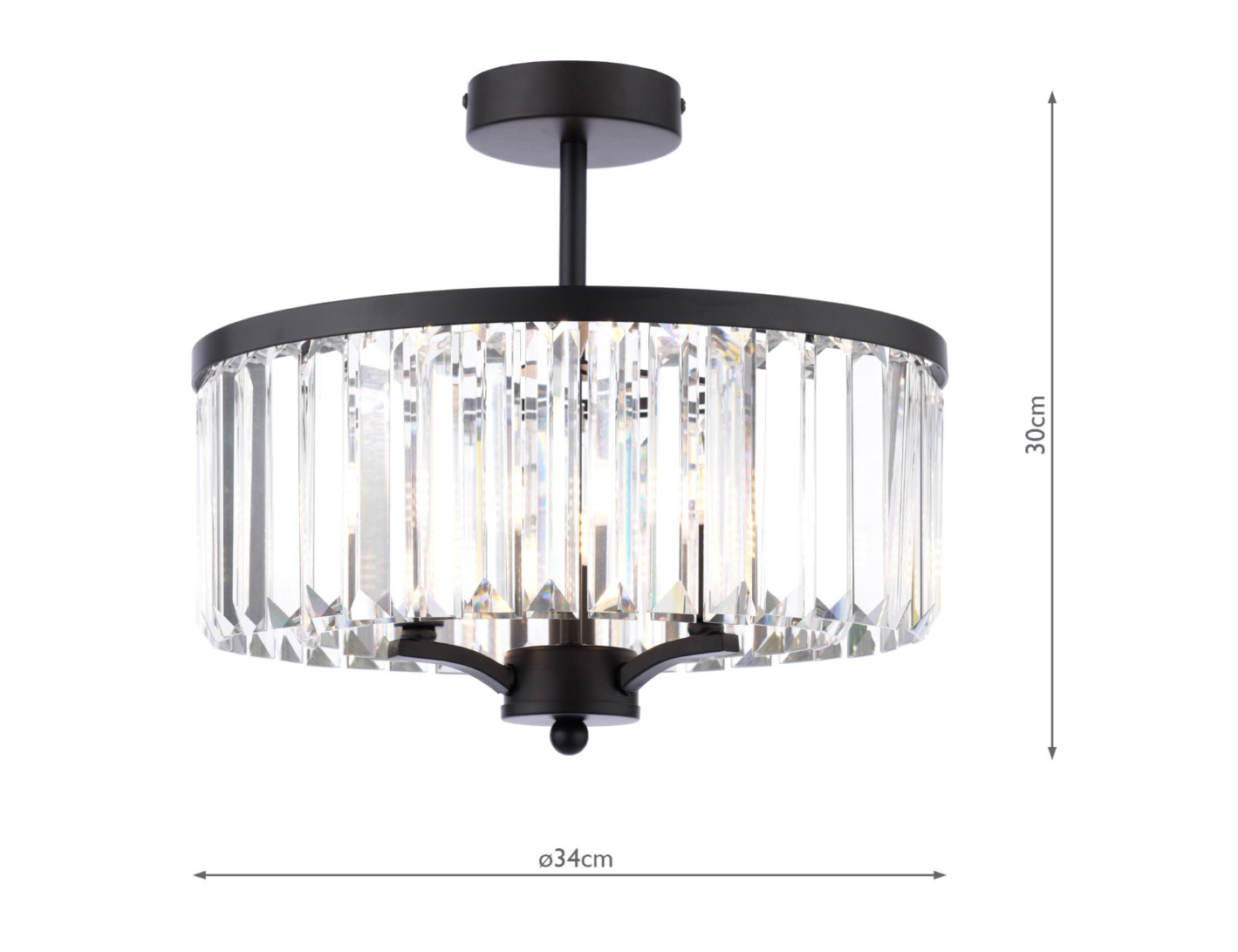 Elkwood 3 Light Semi Flush- Crystal and Black