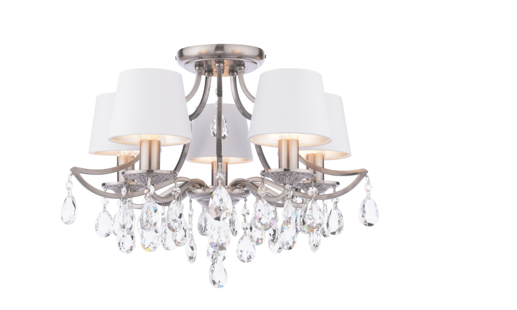 Enstone 5 Lt Semi-Flush Ceiling Light- Polished Nickel and Crystal With Shade