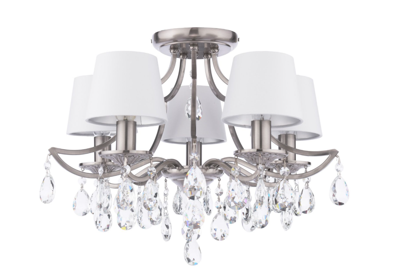 Enstone 5 Lt Semi-Flush Ceiling Light- Polished Nickel and Crystal With Shade