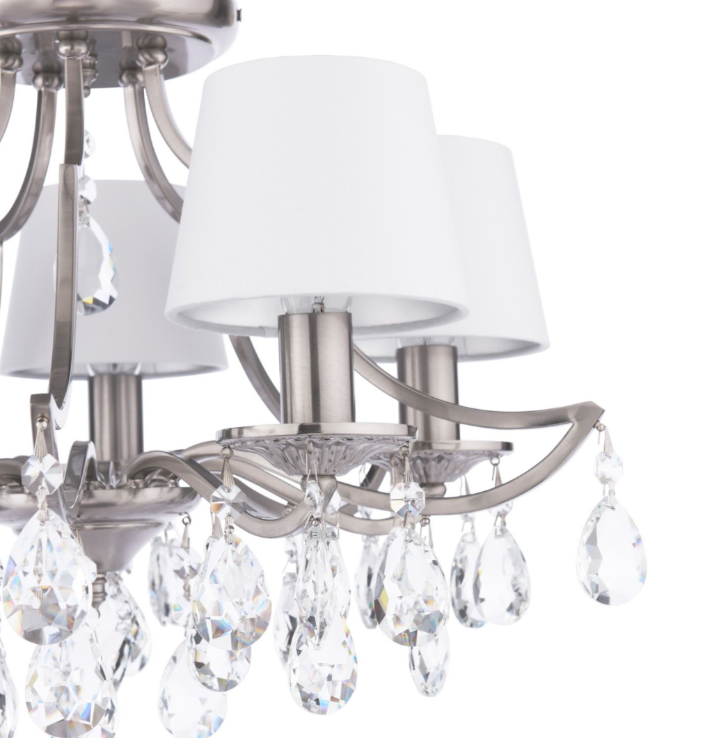 Enstone 5 Lt Semi-Flush Ceiling Light- Polished Nickel and Crystal With Shade