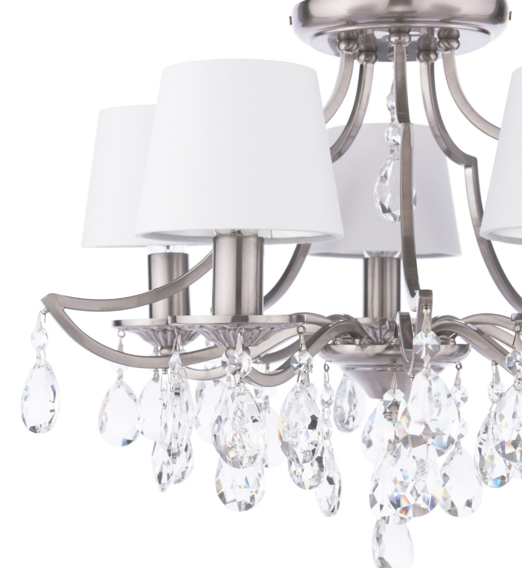 Enstone 5 Lt Semi-Flush Ceiling Light- Polished Nickel and Crystal With Shade