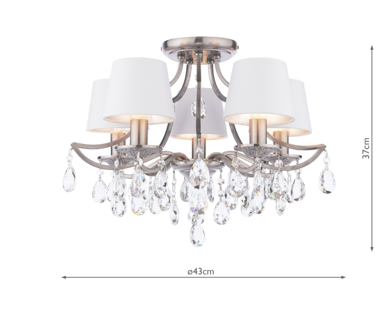 Enstone 5 Lt Semi-Flush Ceiling Light- Polished Nickel and Crystal With Shade