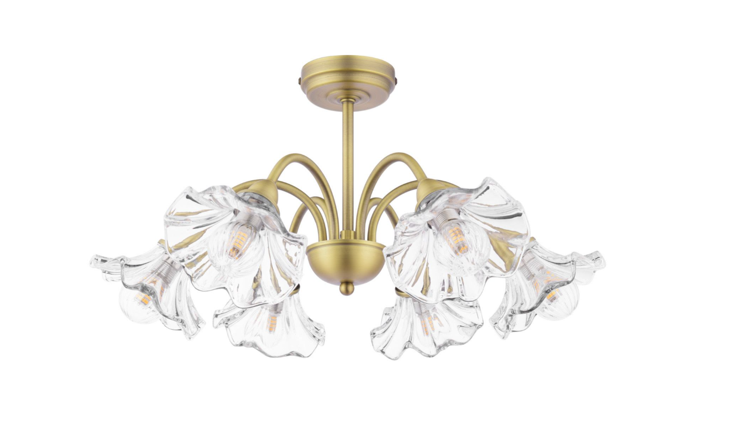 Kerswell 6Lt Semi Flush Ceiling Light- Matt Antique Brass and Glass