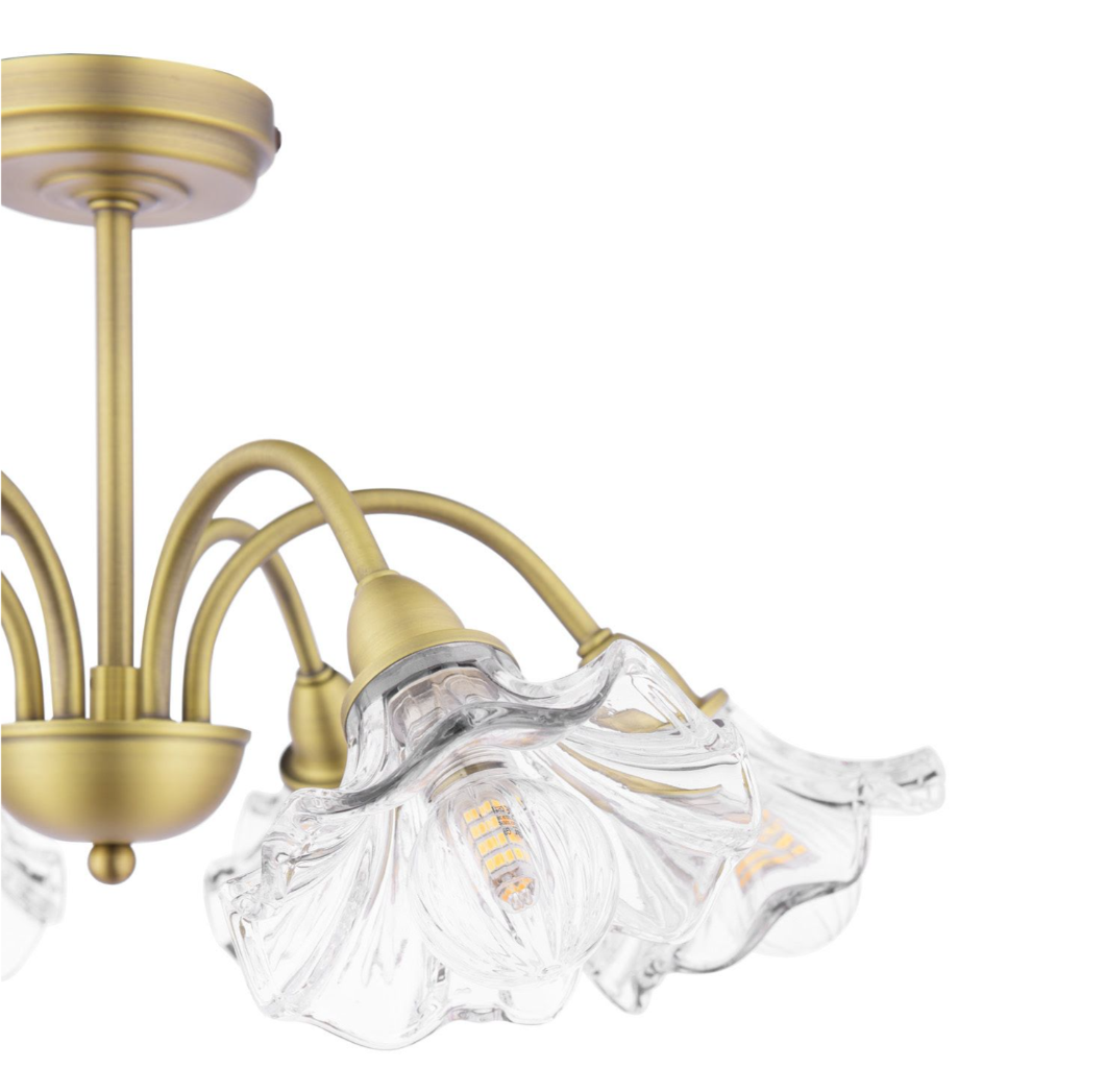 Kerswell 6Lt Semi Flush Ceiling Light- Matt Antique Brass and Glass