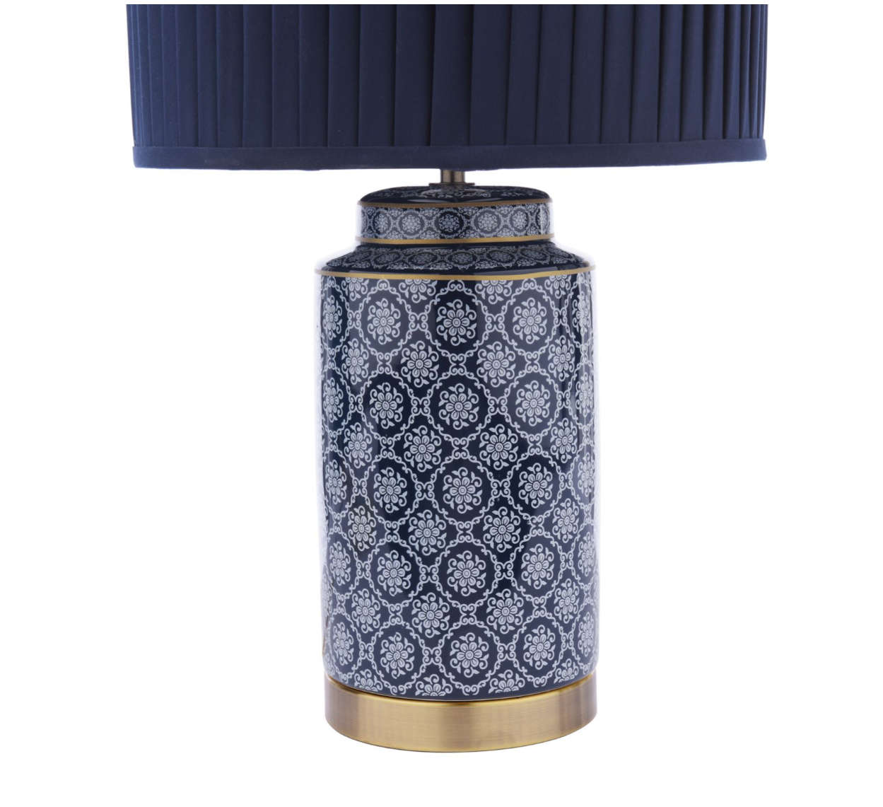 Knipton Table Lamp- Blue Ceramic and Antique Brass With Shade