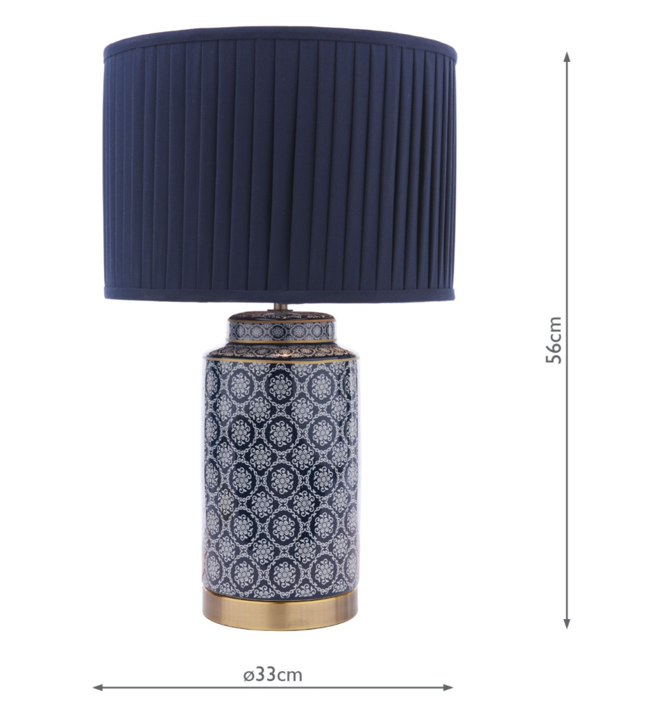 Knipton Table Lamp- Blue Ceramic and Antique Brass With Shade