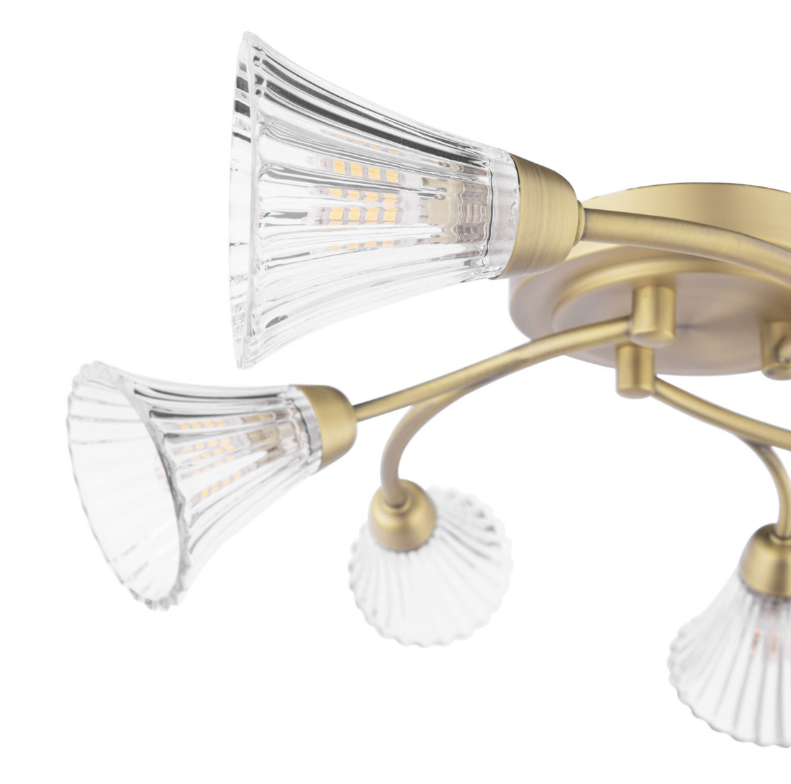 Lanton 6 Lt Semi-Flush Ceiling Light- Matt Antique Brass and Ribbed Glass