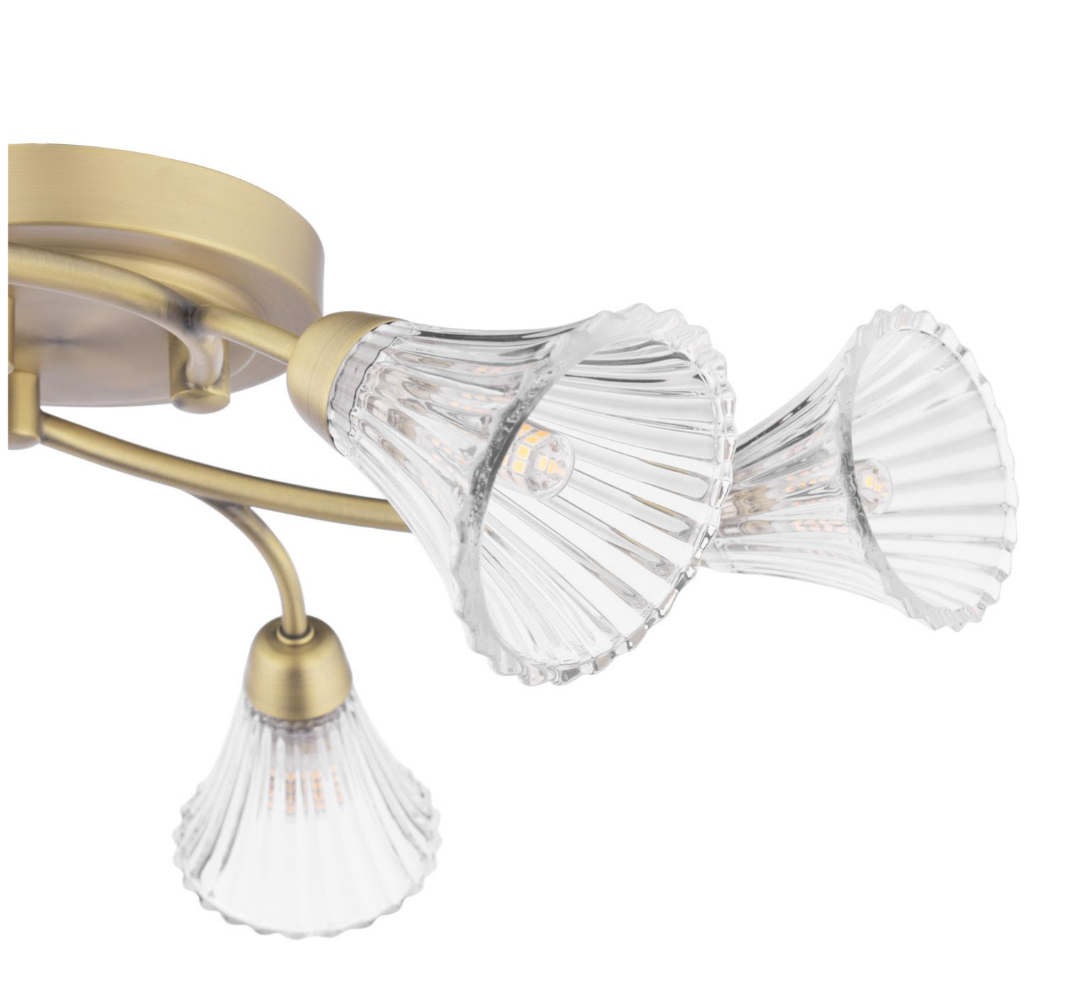 Lanton 6 Lt Semi-Flush Ceiling Light- Matt Antique Brass and Ribbed Glass