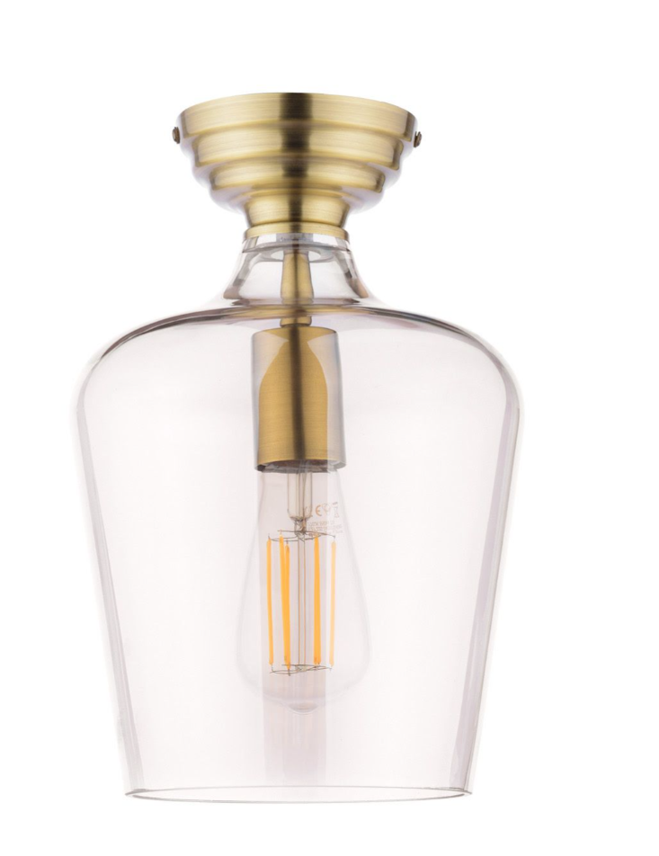 Ockley Semi Flush Ceiling Light- Antique Brass/ Matt Black & Glass Finishes