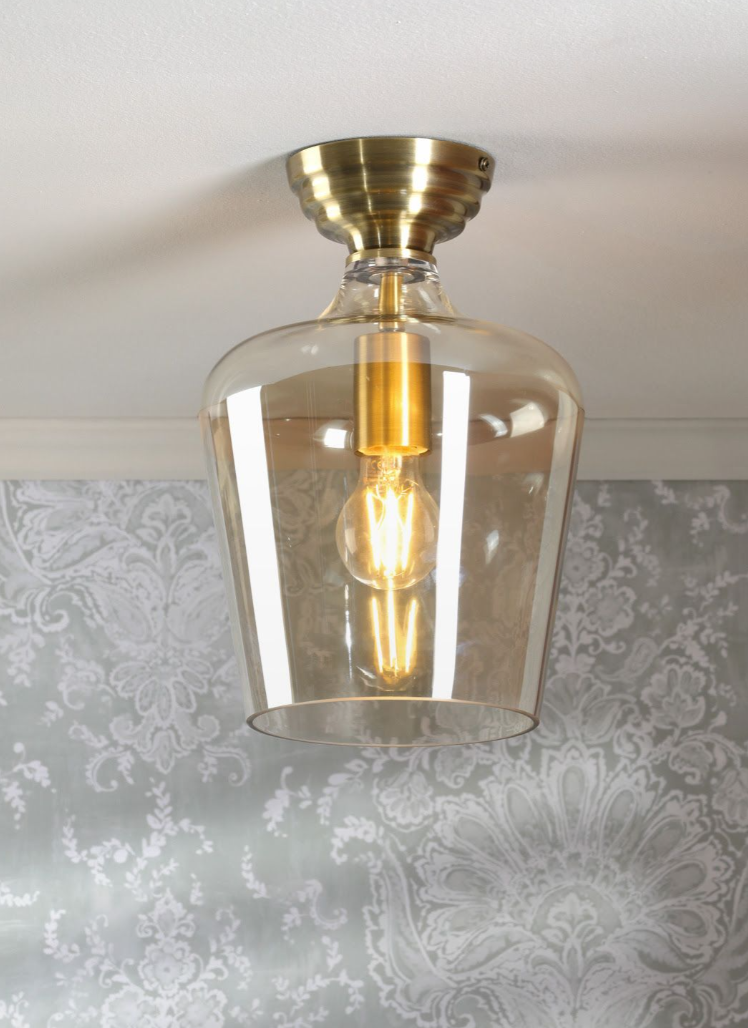 Ockley Semi Flush Ceiling Light- Antique Brass/ Matt Black & Glass Finishes