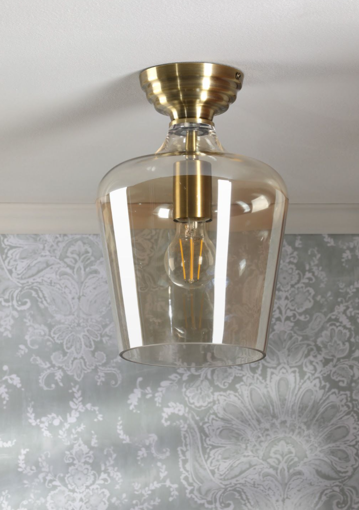 Ockley Semi Flush Ceiling Light- Antique Brass/ Matt Black & Glass Finishes