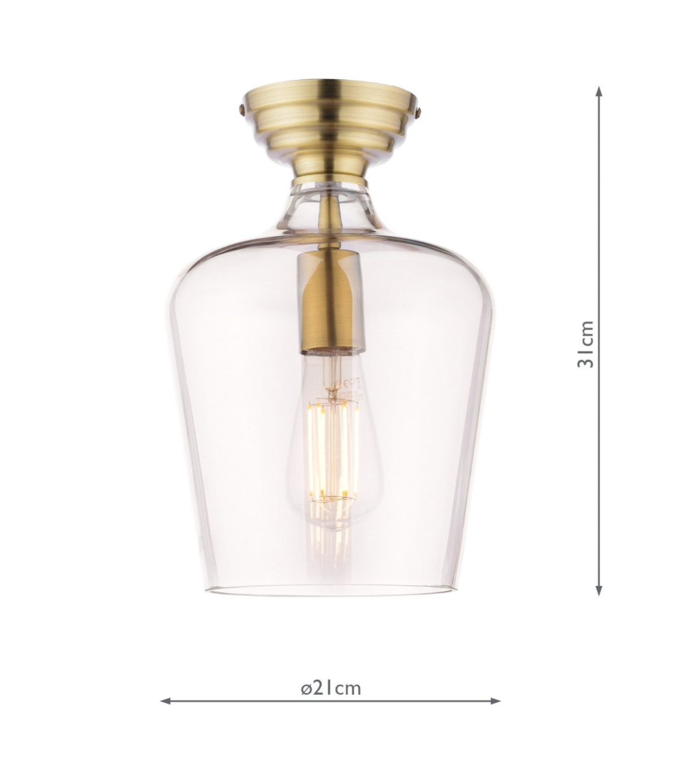 Ockley Semi Flush Ceiling Light- Antique Brass/ Matt Black & Glass Finishes