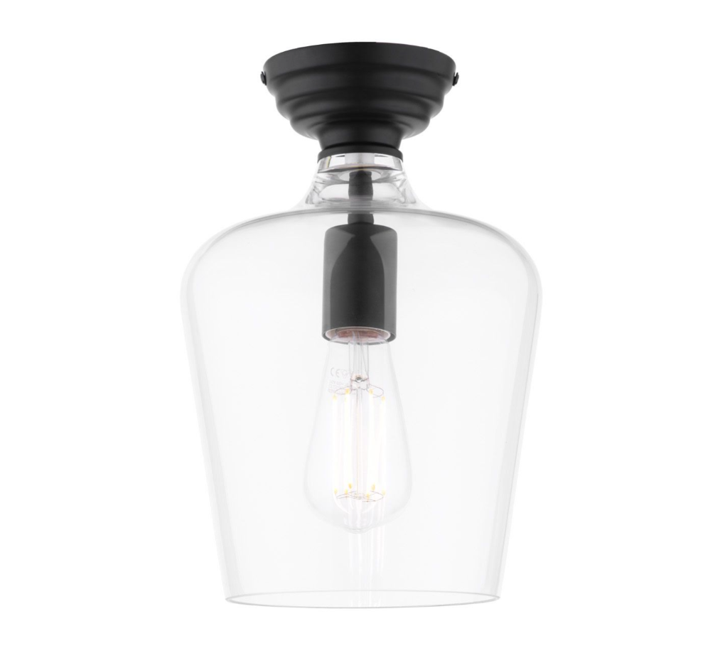 Ockley Semi Flush Ceiling Light- Antique Brass/ Matt Black & Glass Finishes