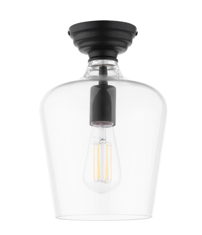 Ockley Semi Flush Ceiling Light- Antique Brass/ Matt Black & Glass Finishes