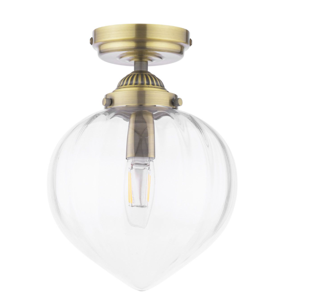 Whitham Bathroom Ceiling Light- Antique Brass and Ribbed Glass IP44