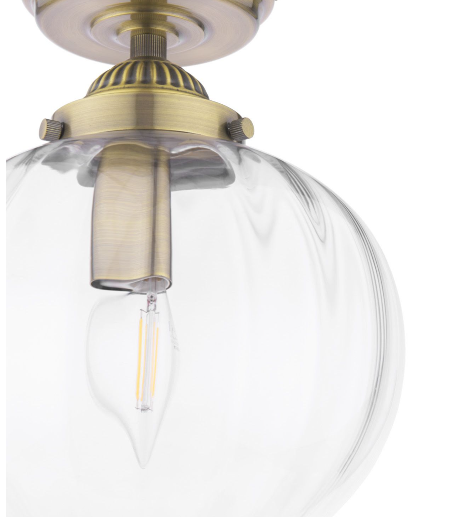 Whitham Bathroom Ceiling Light- Antique Brass and Ribbed Glass IP44
