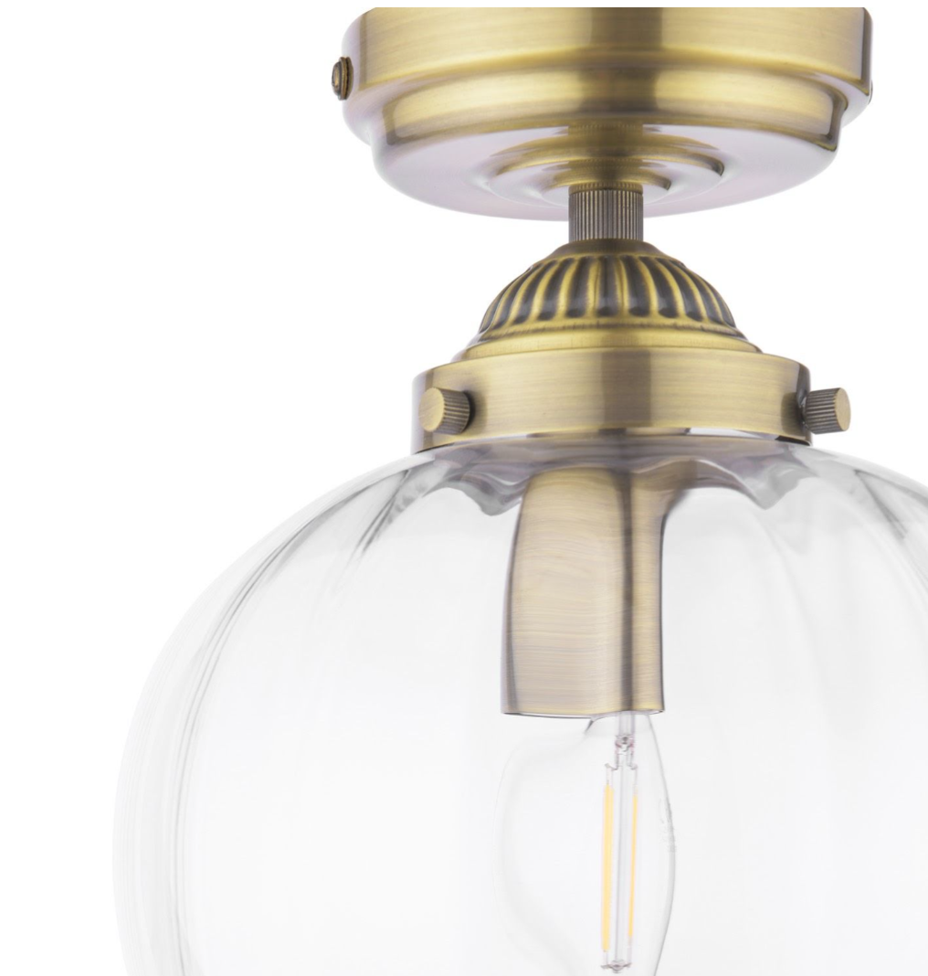 Whitham Bathroom Ceiling Light- Antique Brass and Ribbed Glass IP44