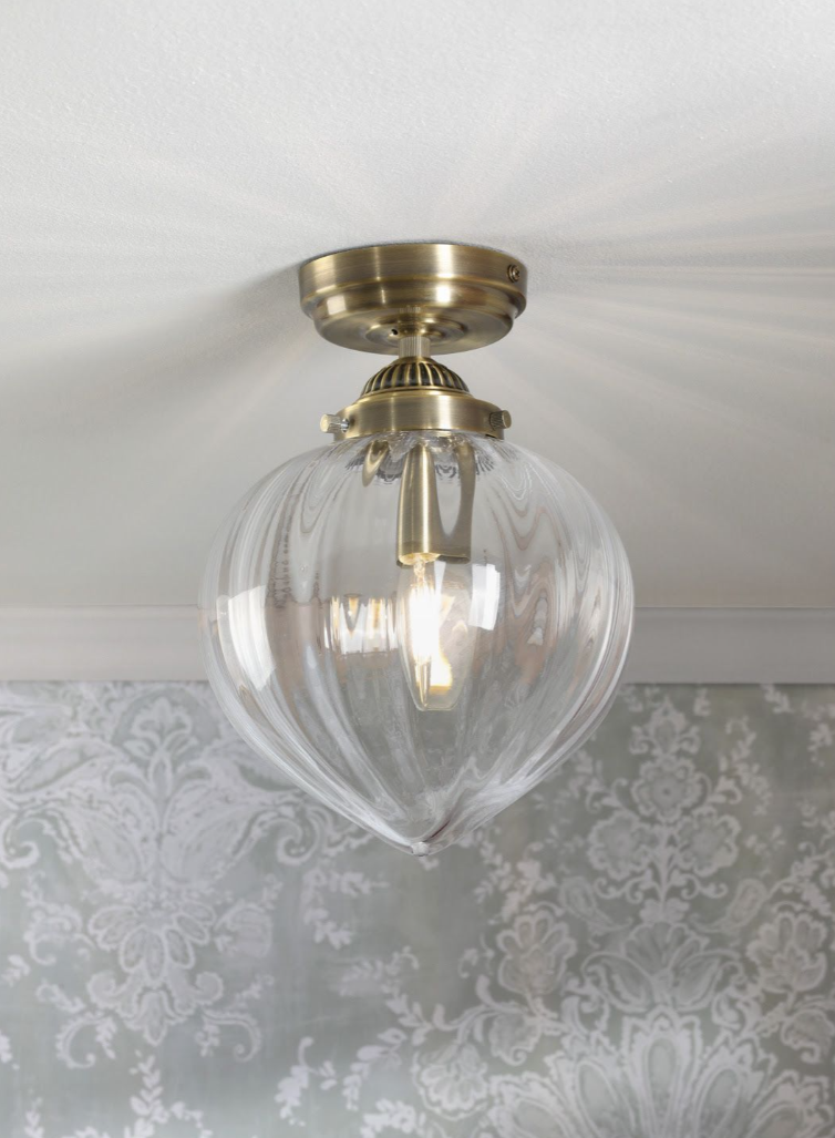 Whitham Bathroom Ceiling Light- Antique Brass and Ribbed Glass IP44