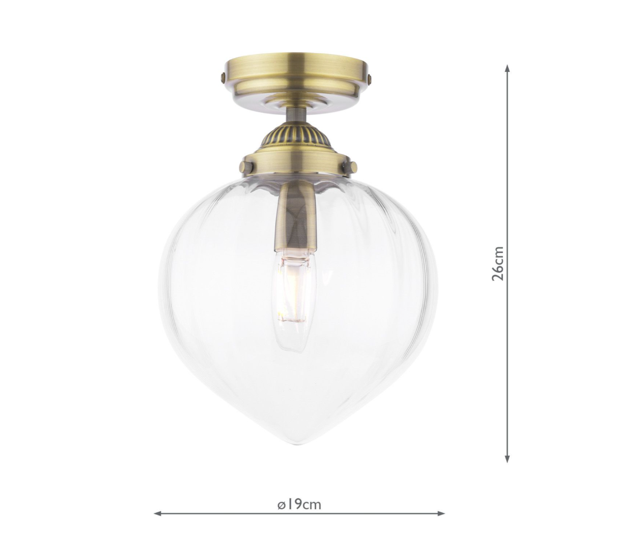 Whitham Bathroom Ceiling Light- Antique Brass and Ribbed Glass IP44