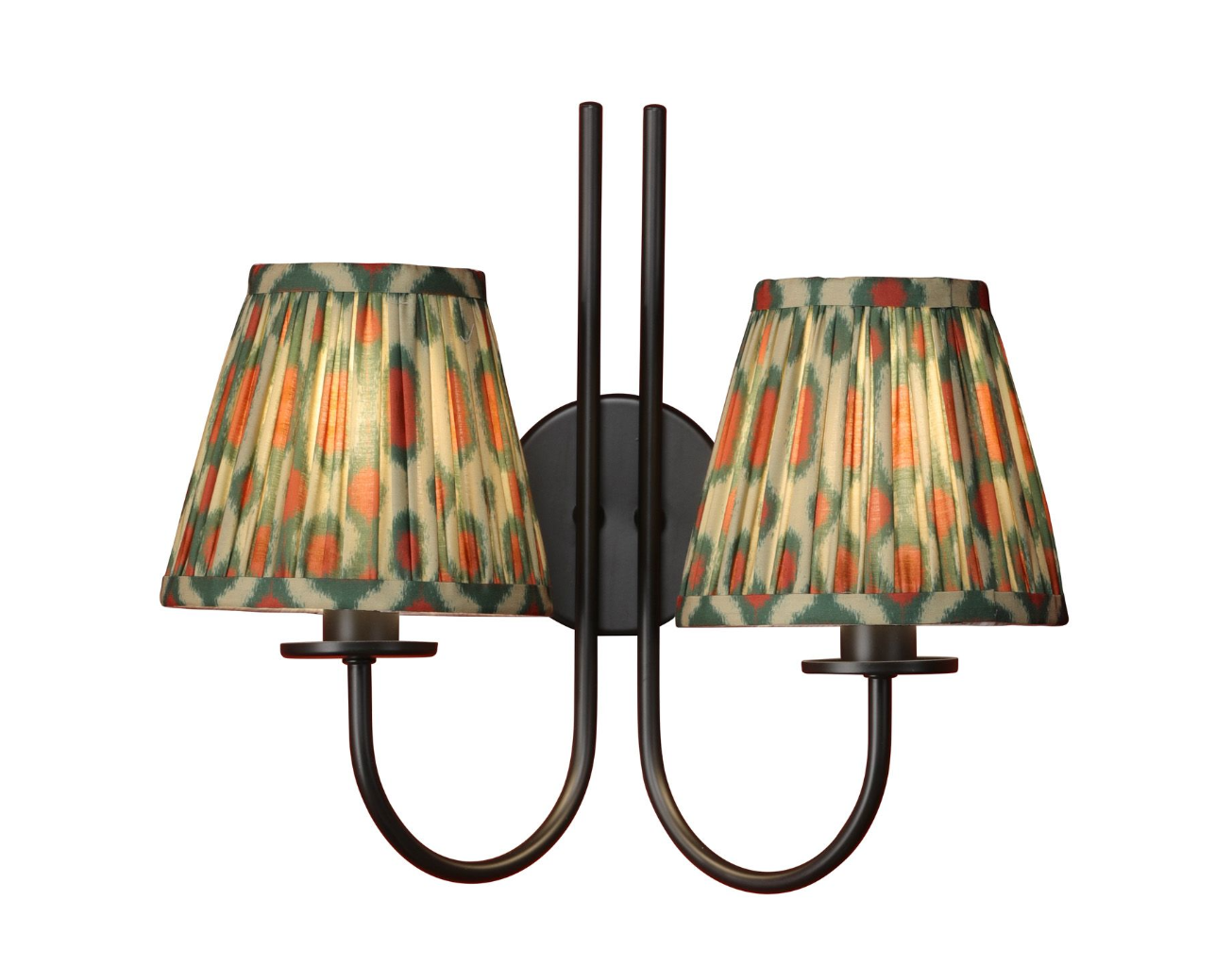 Becca 2 Light Wall Light- Matt Black & Green Shades
