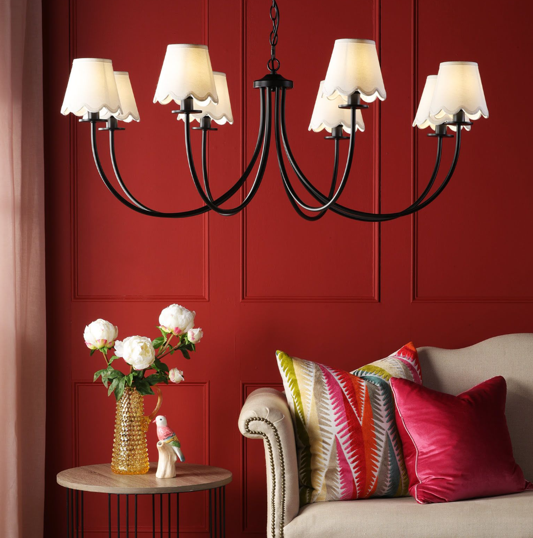 Becca 8 Light Ceiling Light- Matt Black With Green Shades