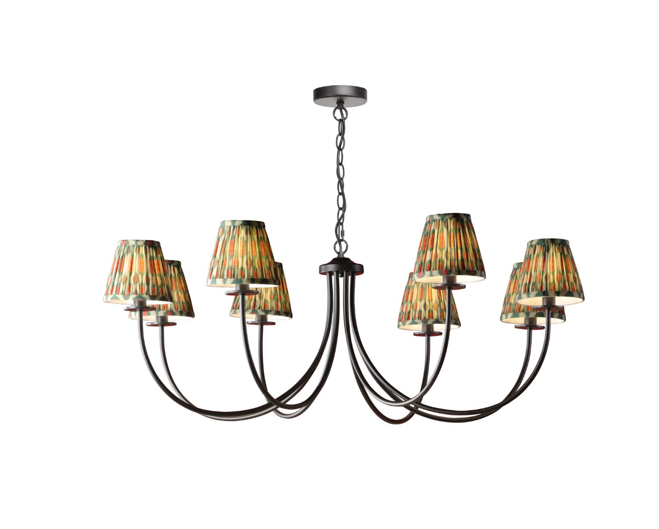 Becca 8 Light Ceiling Light- Matt Black With Green Shades