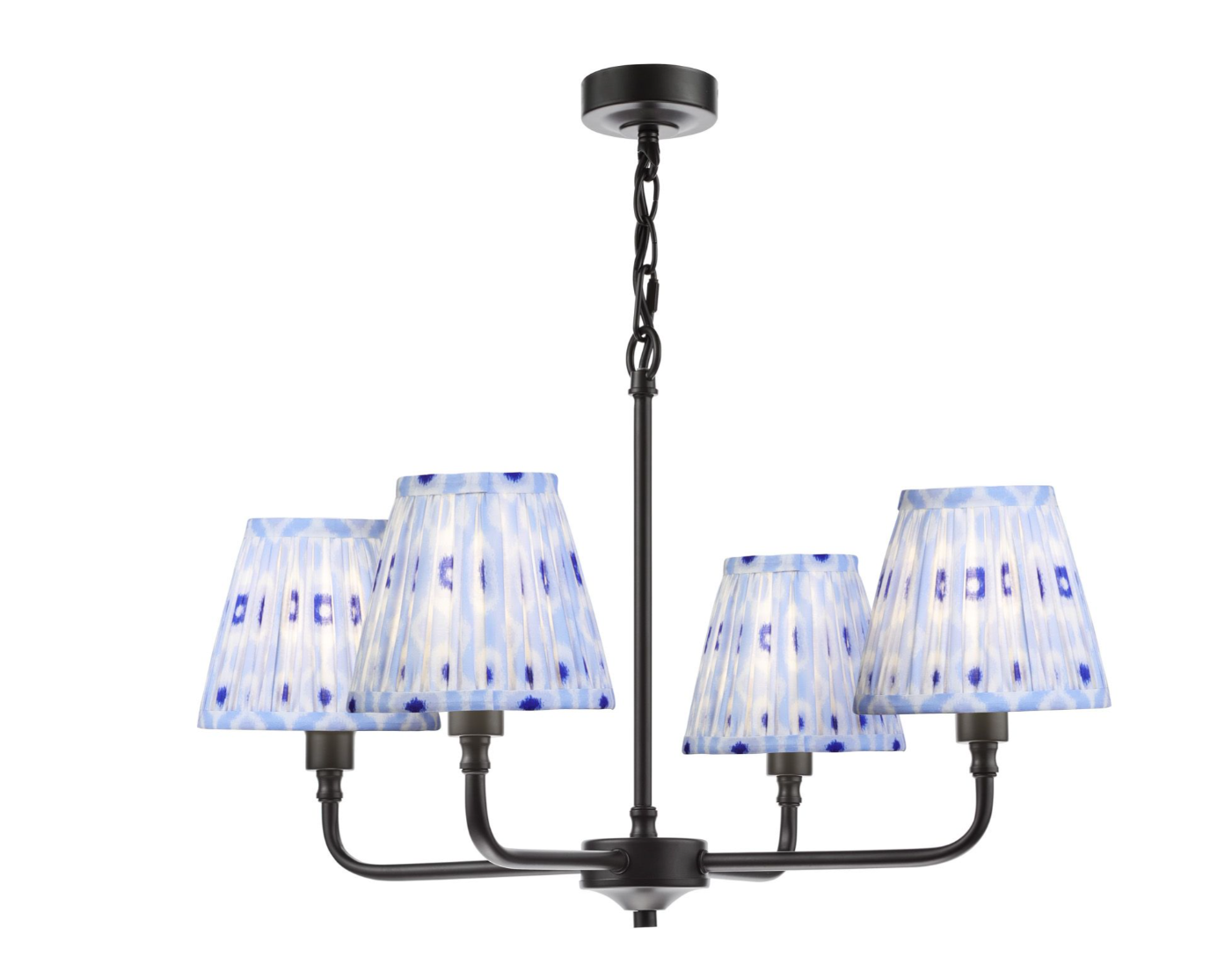 Padme 4 Light Pendant- Matt Black With White & Blue Shades