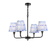 Padme 4 Light Pendant- Matt Black With White & Blue Shades